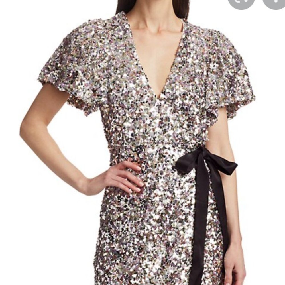 NWT ROTATE BIRGER CHRISTENSEN Frida Sequins Mini Dress in Quick Silver